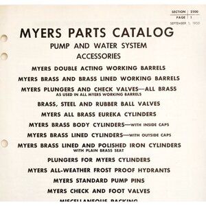1955 Myers Parts Catalog Pump & Water Systems Accessories Industrial DWS12A